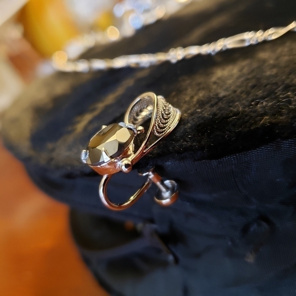 VINTAGE 50s Sorrento Sterling & Hematite 16" Necklace & Screw Post Earring Set - Picture 6 of 15